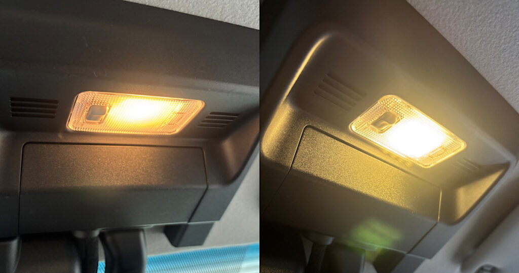 GDJ76W ルームランプ LED交換前後の比較|ヤマトオート製電球色