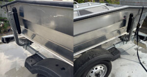 ボートトレーラーに取り付けたガイドローラーTG029